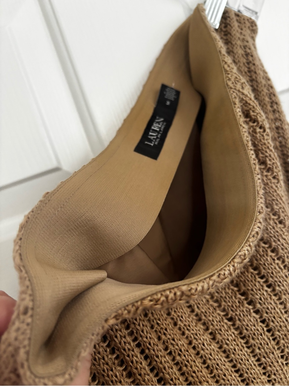 Lauren Ralph Lauren Camel Brown Ribbed Knit Midi Skirt with Side Slit - Picture 3 of 4